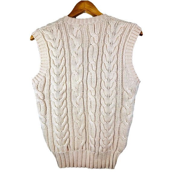 VTG Men’s Preppy Academia Worsted Wool Cable Knit Vest Small Cream USA - Picture 2 of 3
